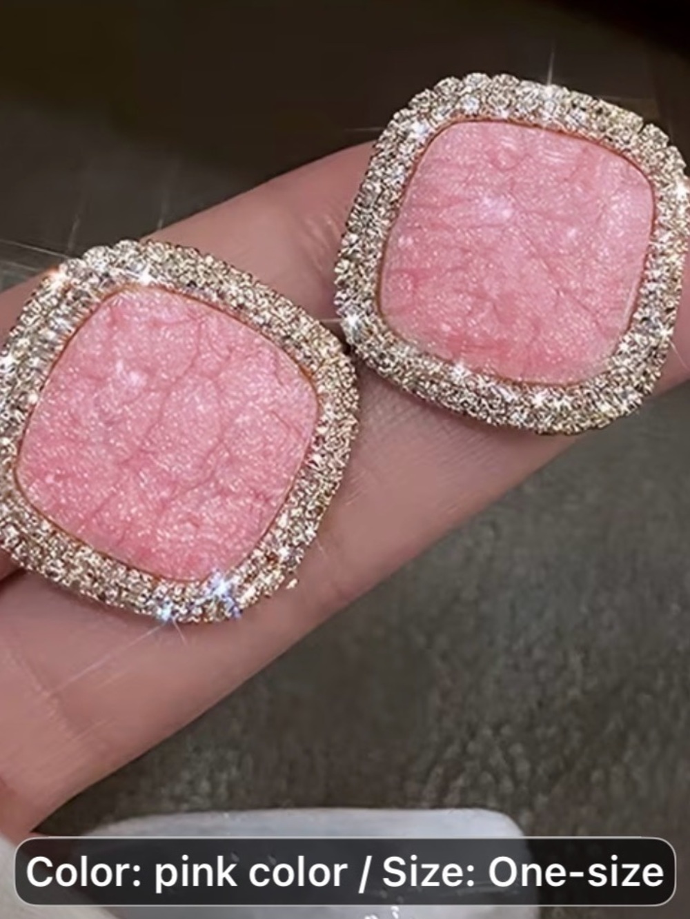 Pink Cushion Crystal-Edge Stud Earrings - Women Jewelry